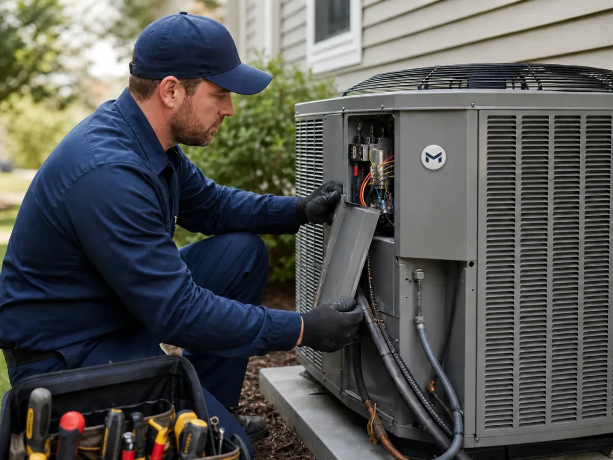 HVAC technician using a Service Dot