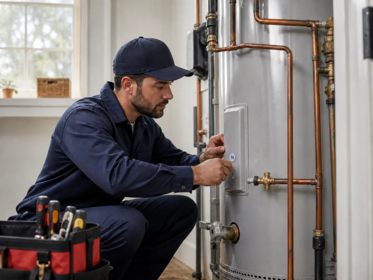 Plumbing technician using a Service Dot